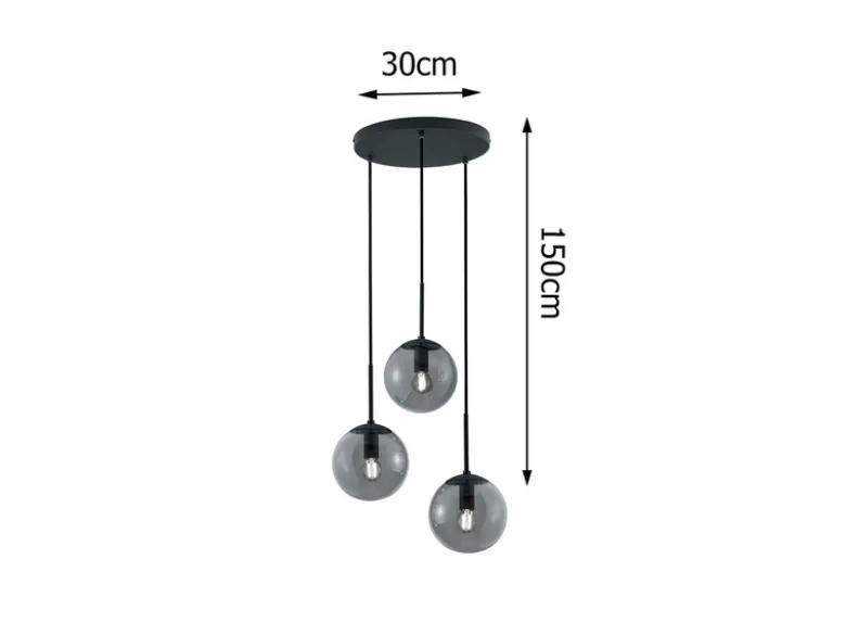 Cluster Pendelleuchte BALINI 3-flammig mit Rauchglas Kugeln, Ø 30cm