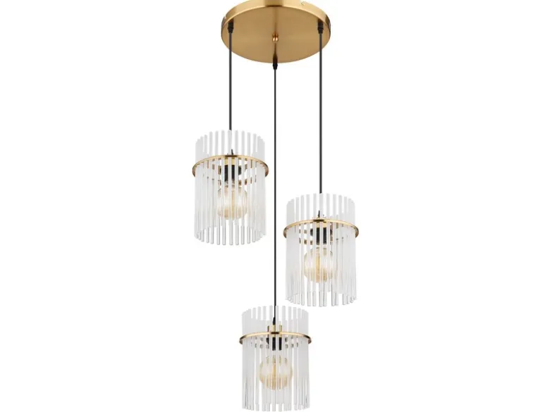 Cluster Pendelleuchte GORLEY 3-flammig transparenten Echtglas Stäben, Ø 47cm