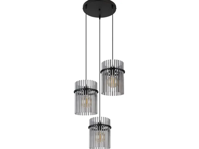 Cluster Pendelleuchte GORLEY 3-flammig mit Rauchglas Stäben, Ø 47cm