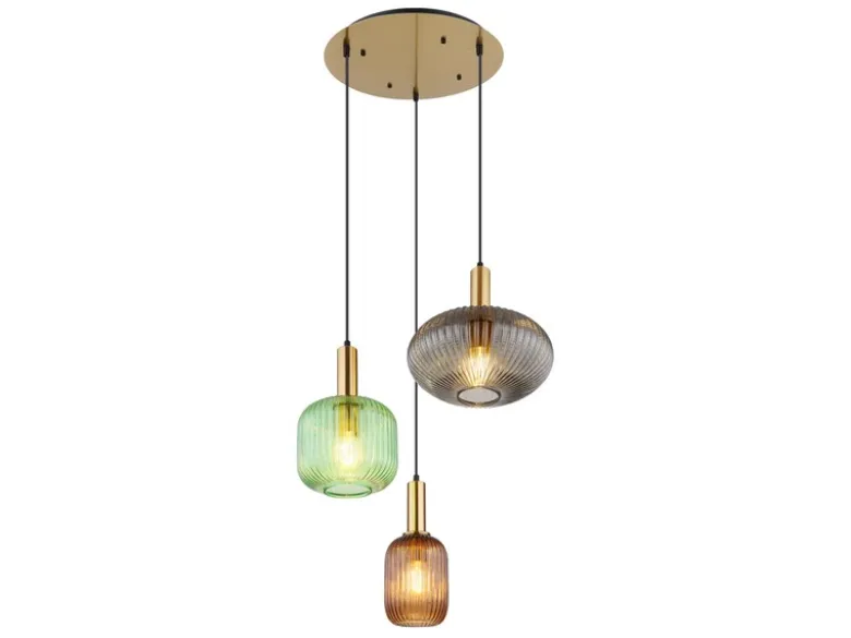 Cluster Pendelleuchte NORMY 3-flammig aus Rillenglas Bunt, Ø 55cm
