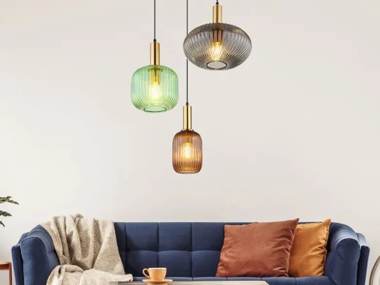 Cluster Pendelleuchte NORMY 3-flammig aus Rillenglas Bunt, Ø 55cm