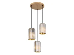 Cluster Pendelleuchte RUN 3-flammig mit Rauchglas Kristall Ø 35cm