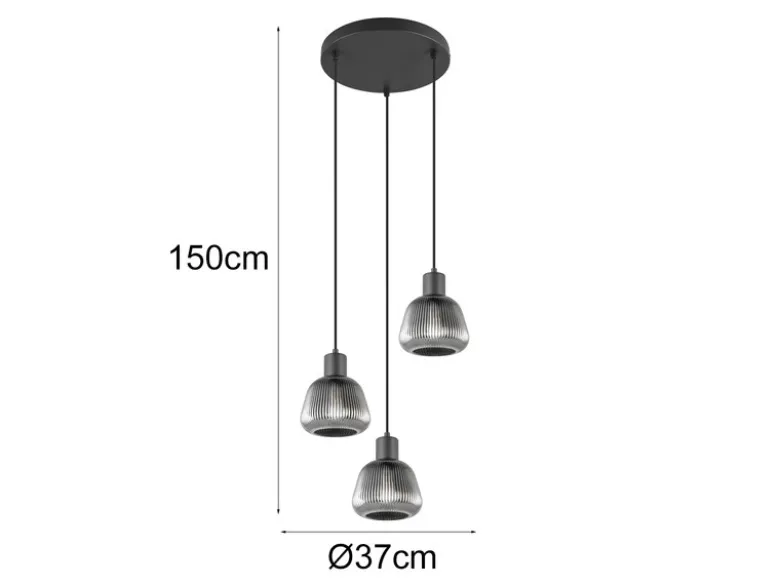 Cluster Pendelleuchte TARIFA 3-flammig mit Glasschirmen Chrom bedampft, Ø 37cm