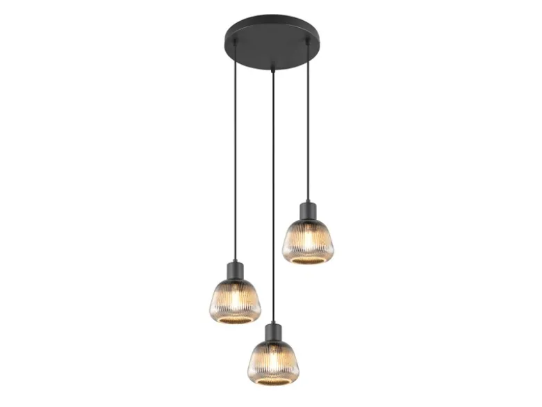 Cluster Pendelleuchte TARIFA 3-flammig mit Glasschirmen Chrom bedampft, Ø 37cm