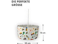 Coole Baustelle Hängelampe für Kinderzimmer mit Stoffschirm, bunt Ø 35cm