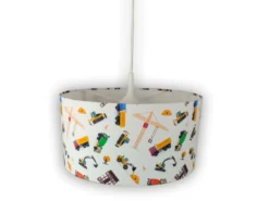 Coole Baustelle Hängelampe für Kinderzimmer mit Stoffschirm, bunt Ø 35cm