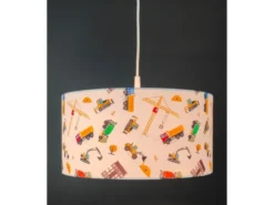 Coole Baustelle Hängelampe für Kinderzimmer mit Stoffschirm, bunt Ø 35cm