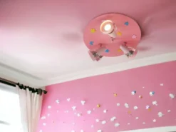 Coole Deckenlampe Natur Motive für Kinderzimmer 3 flammig schwenkbar Rosa Ø 35cm