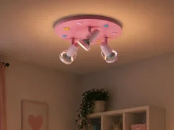 Coole Deckenlampe Natur Motive für Kinderzimmer 3 flammig schwenkbar Rosa Ø 35cm