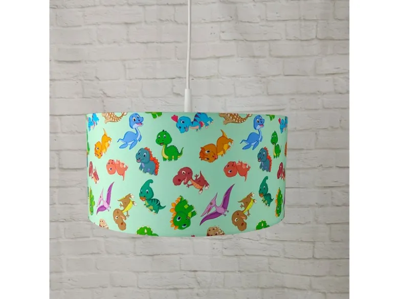 Coole Dino Hängelampe für Kinderzimmer mit Stoffschirm, bunt Ø 35cm