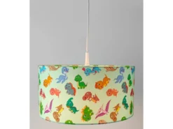 Coole Dino LED Hängelampe für Kinderzimmer mit Stoffschirm, bunt Ø 35cm