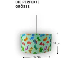 Coole Dino LED Hängelampe für Kinderzimmer mit Stoffschirm, bunt Ø 35cm