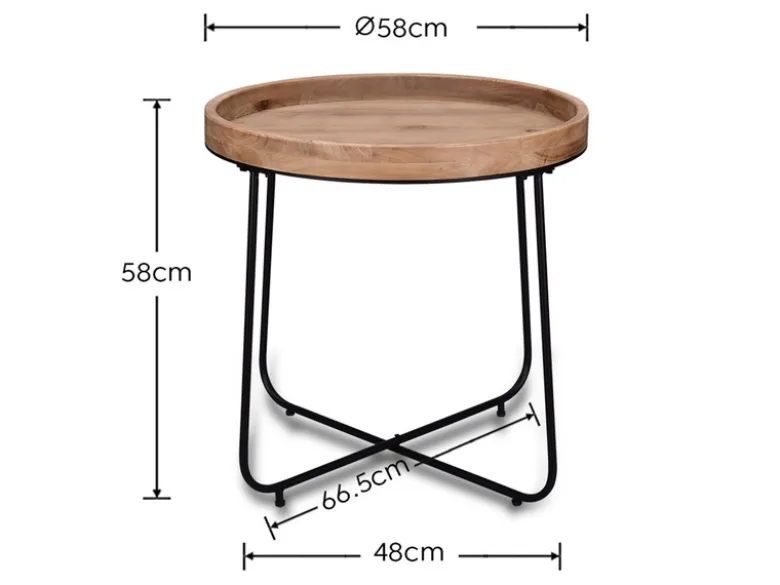 Couchtisch 2 teilig rund Metallgestell Schwarz, Tischplatte Holzoptik