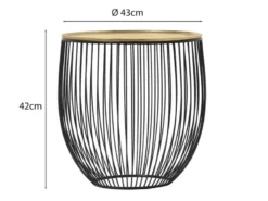 Couchttisch 2 teilig Korbtisch Metall Schwarz mit Tischplatte Gold, Höhe 42cm