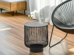 Couchttisch 2 teilig Korbtisch Metall Schwarz mit Tischplatte Silber, Höhe 46cm