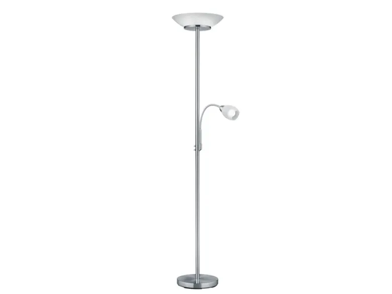 Deckenfluter GERRY mit Flex Leselampe, Silber & Glasschirm Weiß, Höhe 180cm
