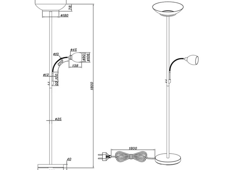 Deckenfluter GERRY mit Flex Leselampe, Rostoptik & Glas Weiß, Höhe 180cm