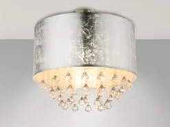 Deckenleuchte AMY mit Stoff Lampenschirm Silber & Kristall Behang, Ø 40cm
