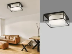 Deckenleuchte CARRE eckig groß mit Leinen Stoffschirm Beige, Quadrat 60cm