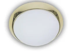Deckenleuchte / Deckenschale, Opalglas matt, Dekorring Messing poliert, Ø 30cm