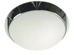 Deckenleuchte / Deckenschale rund, Opalglas matt, Dekorring Chrom, Ø 50cm