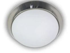 Deckenleuchte / Deckenschale, Opalglas matt, Dekorring Nickel matt, Ø 45cm
