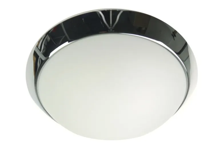 Deckenleuchte / Deckenschale rund, Opalglas matt, Dekorring Chrom, Ø 30cm