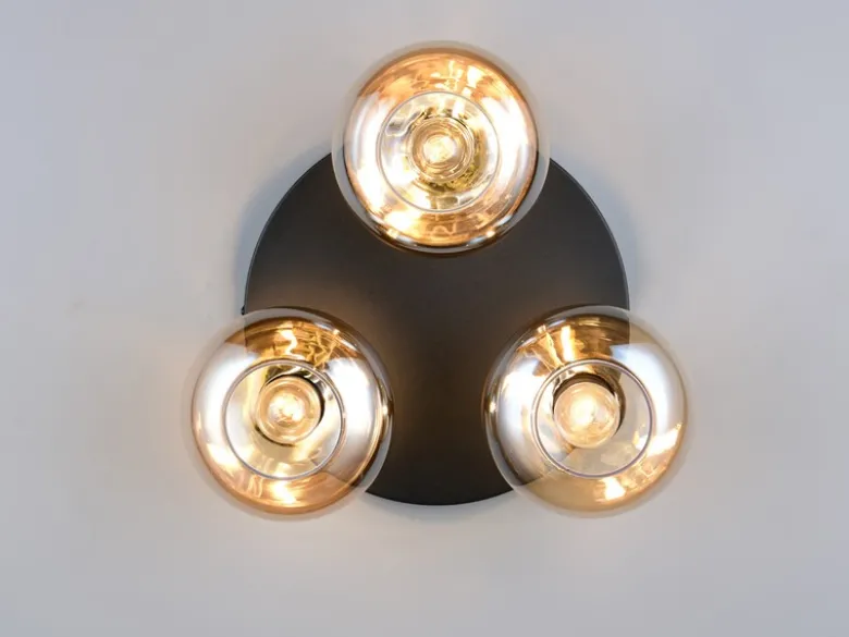 Deckenleuchte DIVINA rund mit 3 Glas Lampenschirmen Bernsteinfarbig, Ø 39cm