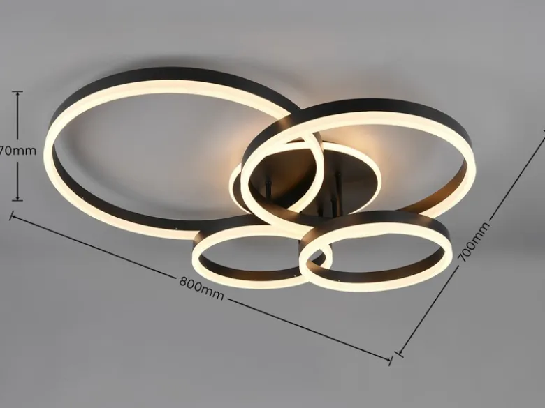Deckenleuchte DRAKE Fernbedienung 4 LED Ringe dimmbar, Schwarz B: 80cm
