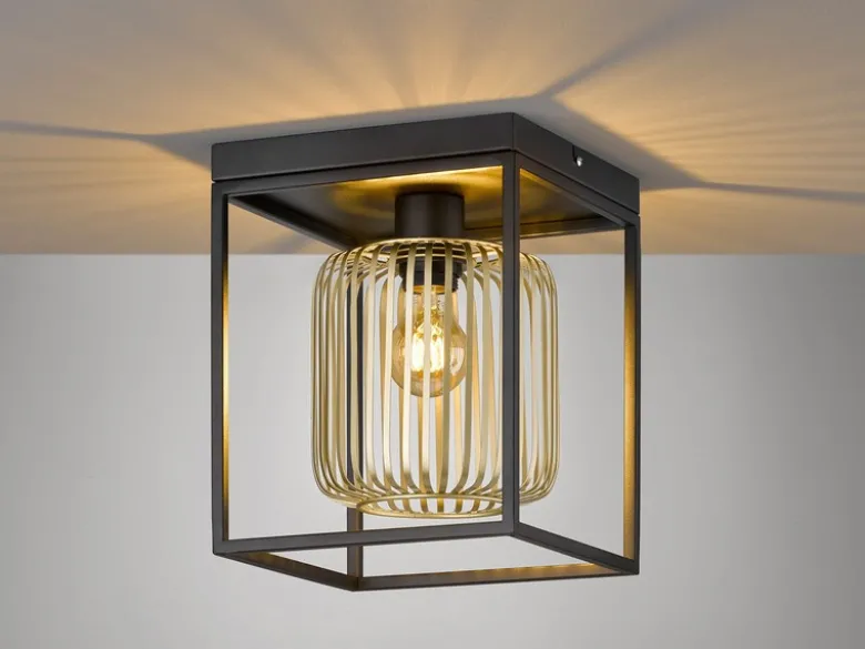 Deckenleuchte 1-flammig Lamellen Lampenschirm Gold, Quadrat 23cm