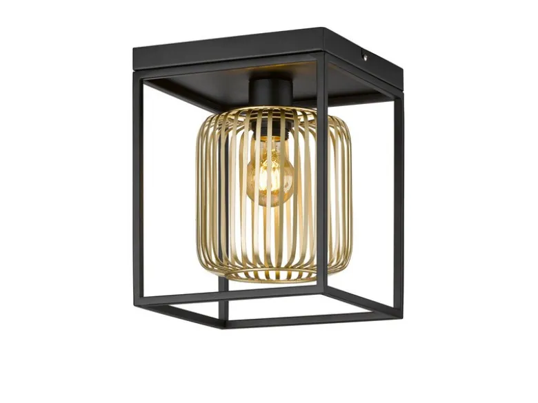 Deckenleuchte 1-flammig Lamellen Lampenschirm Gold, Quadrat 23cm