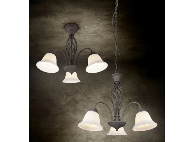 Deckenleuchte 3-flammig Rostoptik mit Glasschirmen Weiß & E14 LEDs Ø 55cm