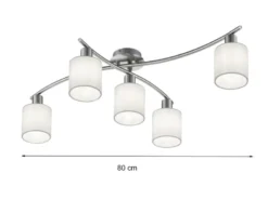 Deckenleuchte GARDA 5 flammig mit Stoffschirmen in Weiß - schwenkbar, B: 80cm