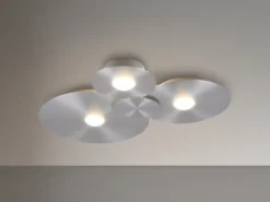 Deckenleuchte GRAVITY flach, 3 Scheiben mit LED Ringen, Alu gebürstet, B: 69cm