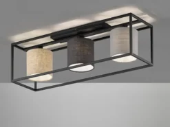Deckenleuchte ISKO 3-flammig Stoffschirme mehrfarbig, Breite 70cm
