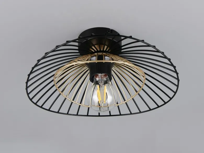 Deckenleuchte LAURIS mit Gitter Lampenschirm Schwarz Gold, Ø 30cm