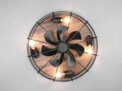 Deckenleuchte mit Ventilator TRONDHEIM, Fernbedienung Schwarz/Holzoptik, Ø 48cm