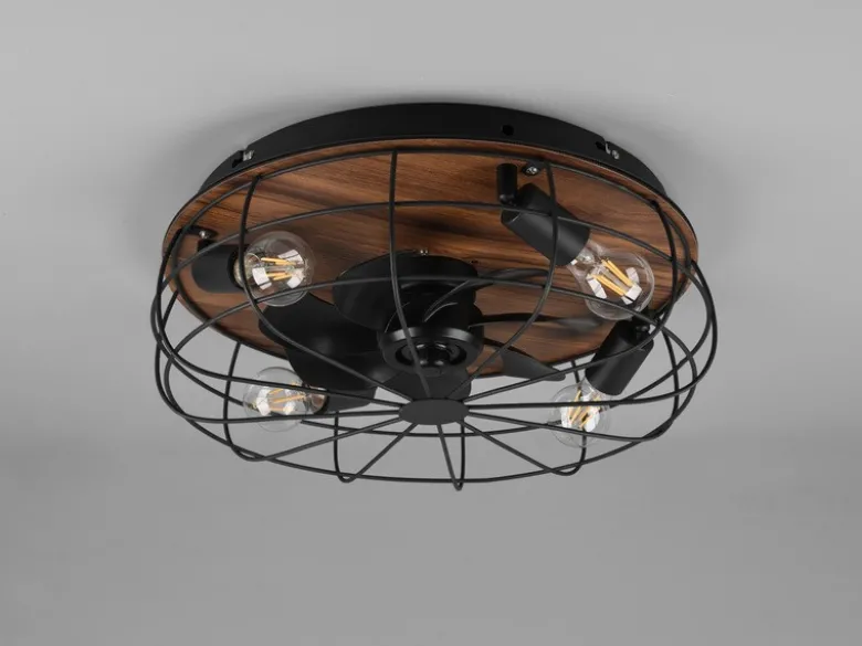 Deckenleuchte mit Ventilator TRONDHEIM, Fernbedienung Schwarz/Holzoptik, Ø 48cm