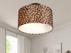 Deckenleuchte PARDINA mit Stoffschirm Leopardenmuster, Ø 30cm