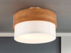 Deckenleuchte SEASONS Holzlampe mit Stoffschirm Weiß, Ø 30cm
