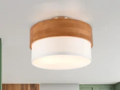 Deckenleuchte SEASONS Holzlampe mit Stoffschirm Weiß, Ø 30cm