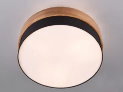 Deckenleuchte SEASONS Holzlampe mit Stoffschirm Schwarz, Ø 50cm