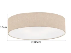Deckenleuchte THOR groß rund mit Lampenschirm Leinen Beige, Ø 60cm
