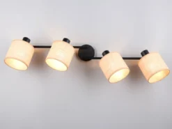 Deckenstrahler AIMEE 4-flammig mit Lampenschirmen aus Bast, Breite 87cm