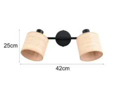 Deckenstrahler AIMEE 2-flammig mit Lampenschirmen aus Bast, Breite 42cm