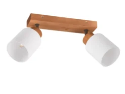 Deckenstrahler ASSAM 2 flammig Korpus Holz & Glasschirme Weiß, Breite 30cm