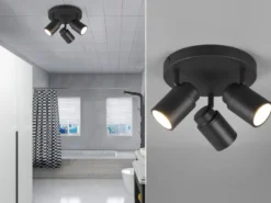 Deckenstrahler Badezimmerlampe Schwarz 3-flammig Ø 20cm inkl. GU10 LED