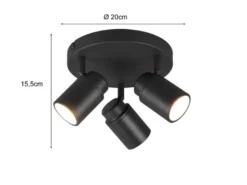 Deckenstrahler Badezimmerlampe Schwarz 3-flammig Ø 20cm inkl. GU10 LED