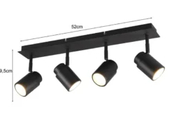 Deckenstrahler Badezimmerlampe Schwarz 4-flammig, Breite 52cm inkl. GU10 LED