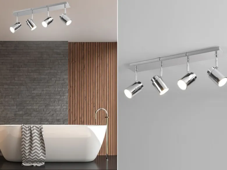 Deckenstrahler Badezimmerlampe Chrom 4-flammig, Breite 52cm inkl. GU10 LED